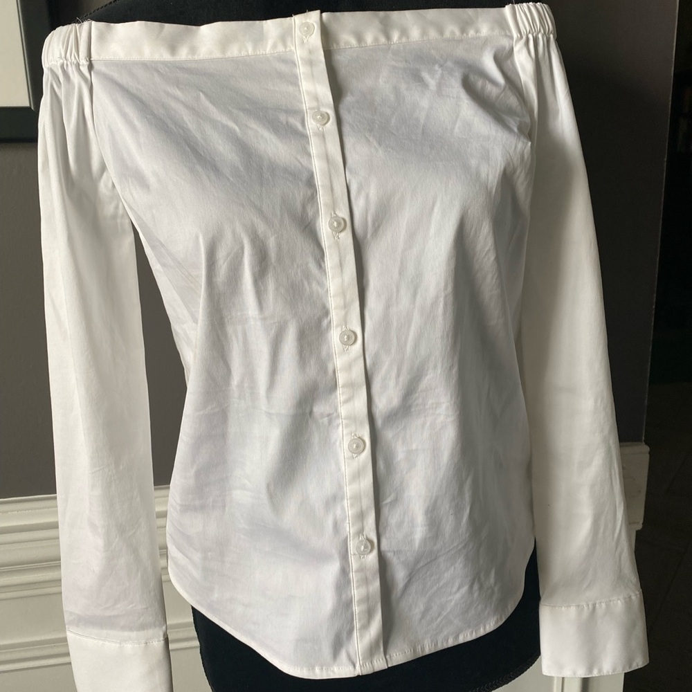 HOLD Express White Off-Shoulder Button-Down Shirt